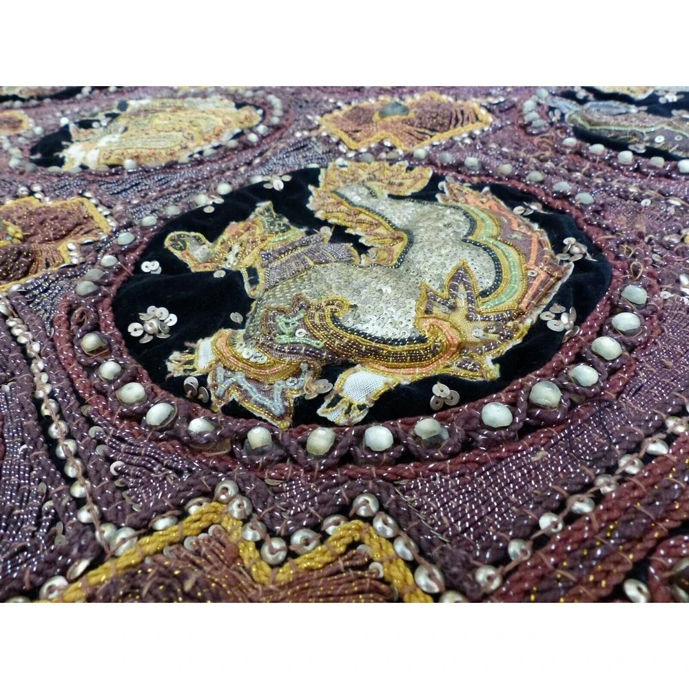VTG THAI KALAGA Tapestry Astrological Zodiac Horoscope Hand Embroidered Beaded
